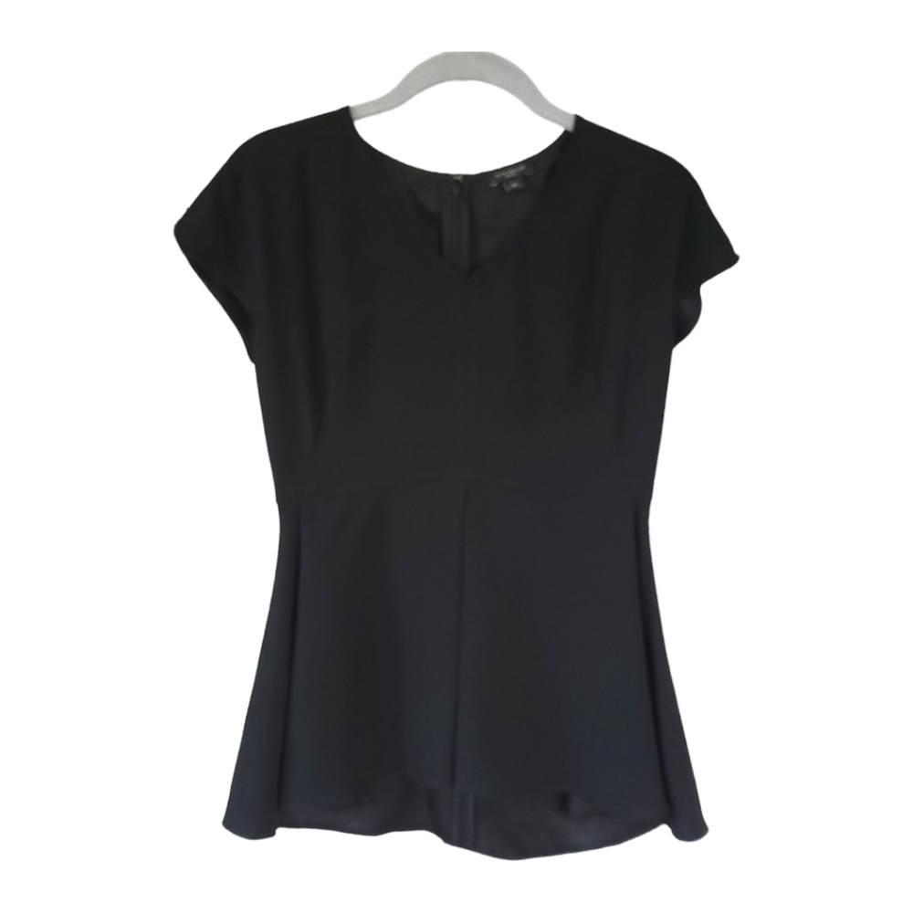 Ann Taylor Petite XSP Black Peplum Cap Sleeve Blouse Office Siren Career Top